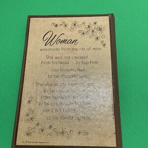 Vintage Woman Was Made From: West Coast Wood Specialties 1974 Plaque 5 1/2” X 8”